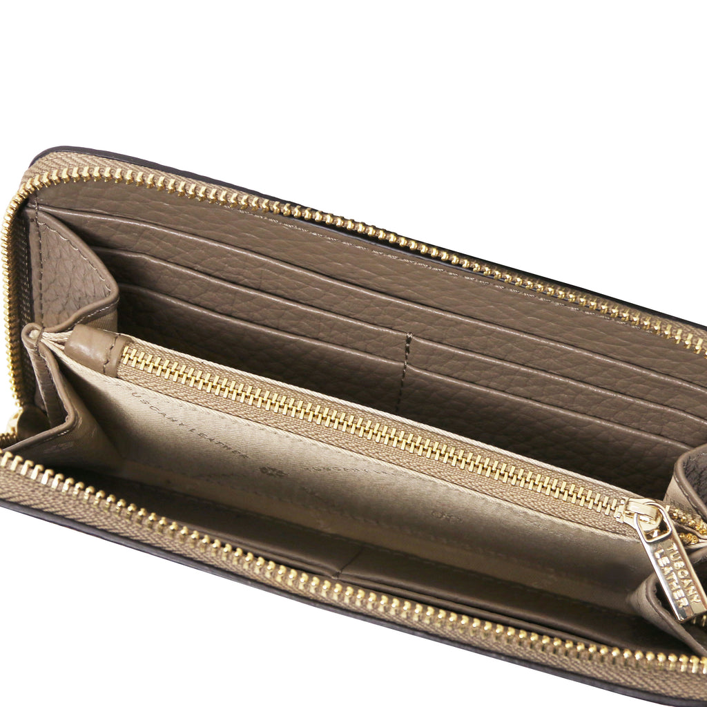 Portefeuille femme FINANCIER zippé en cuir gros grain