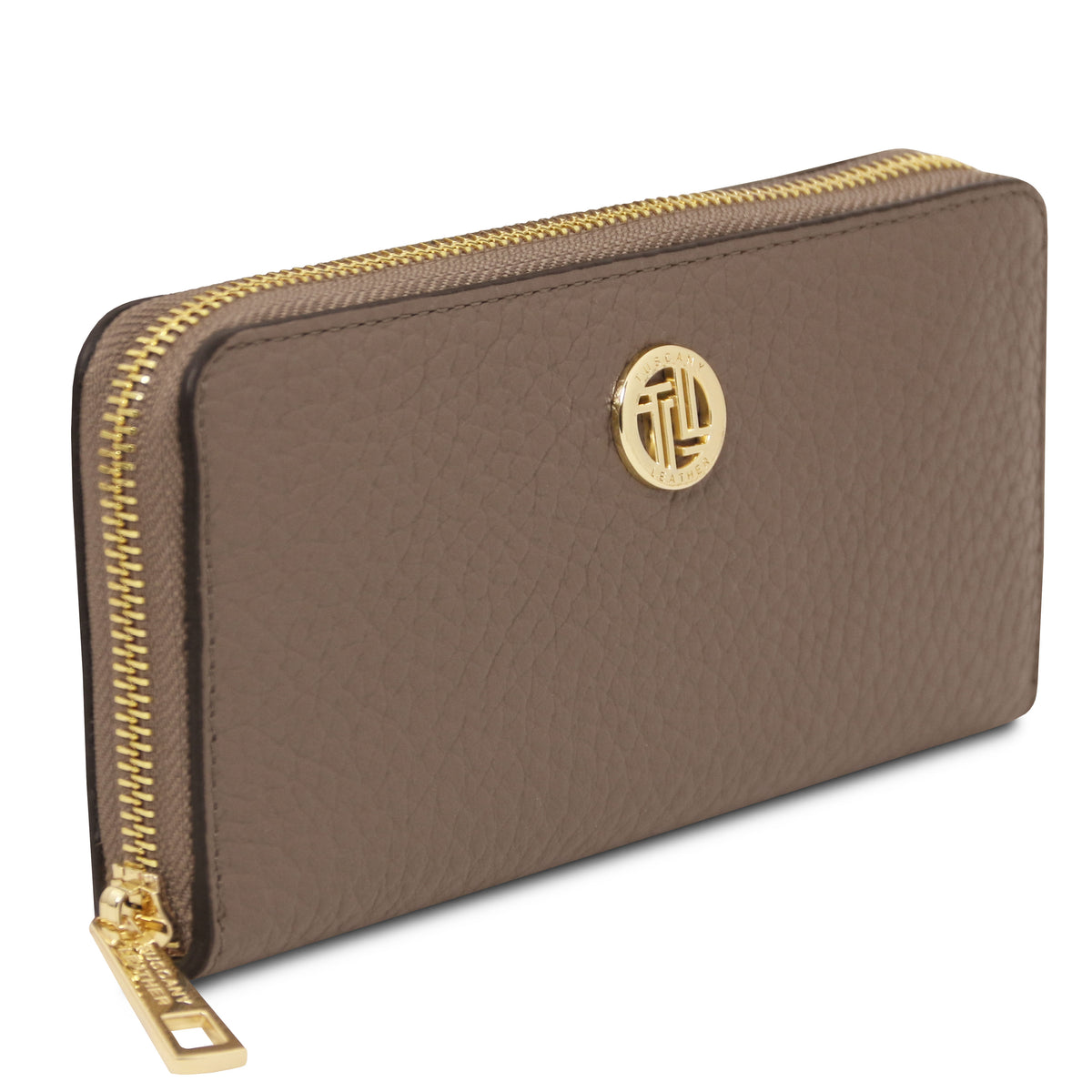 Portefeuille femme FINANCIER zippé en cuir gros grain