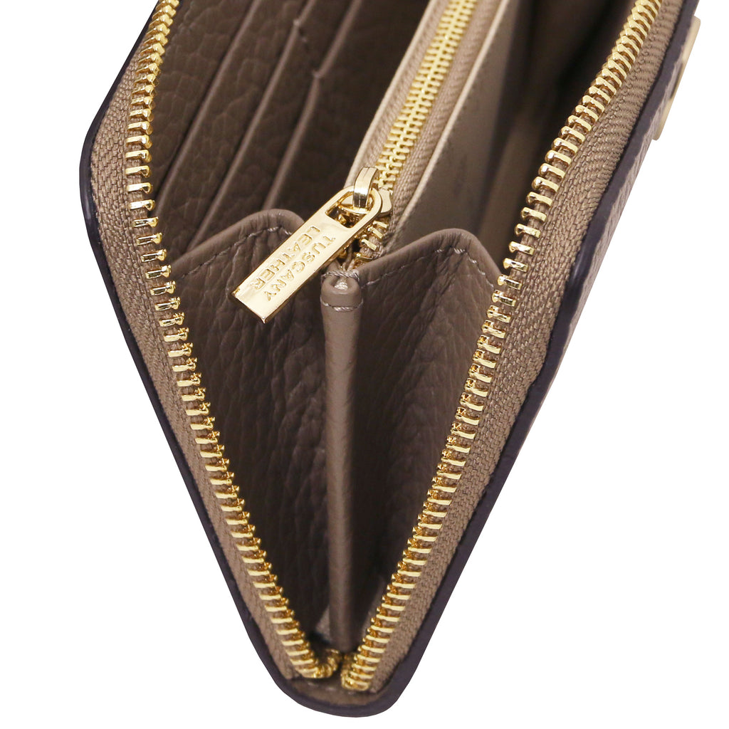 Portefeuille femme FINANCIER zippé en cuir gros grain