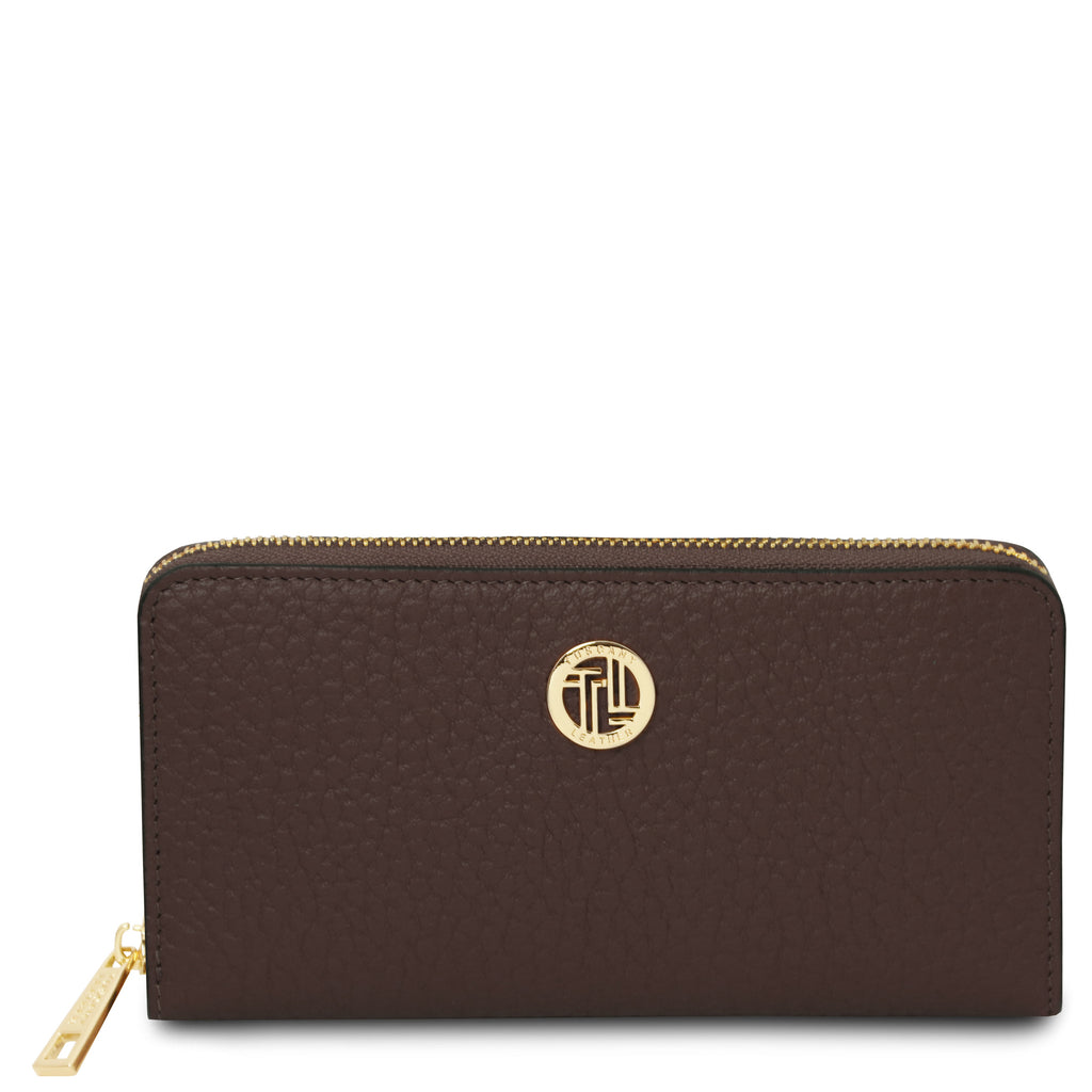 Portefeuille femme FINANCIER zippé en cuir gros grain