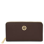 Portefeuille femme FINANCIER zippé en cuir gros grain