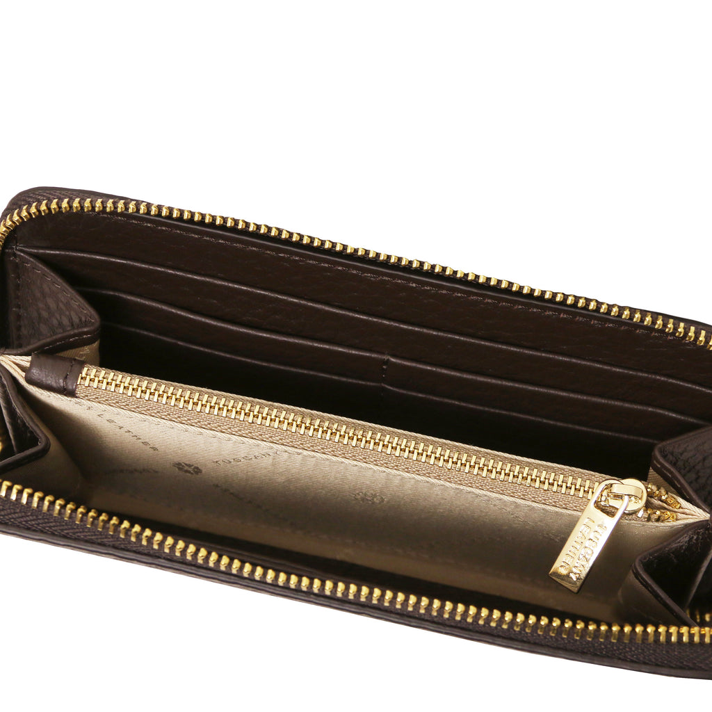 Portefeuille femme FINANCIER zippé en cuir gros grain