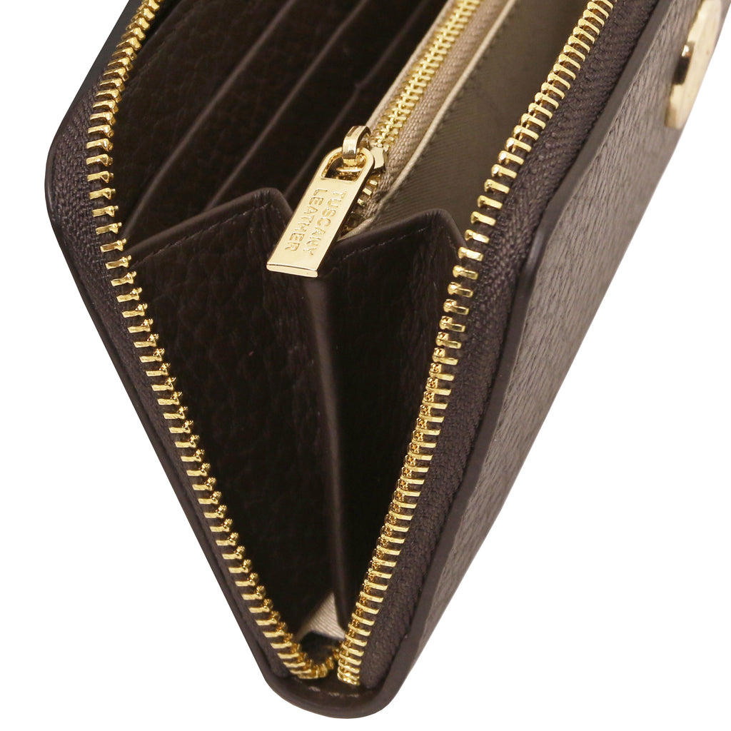 Portefeuille femme FINANCIER zippé en cuir gros grain