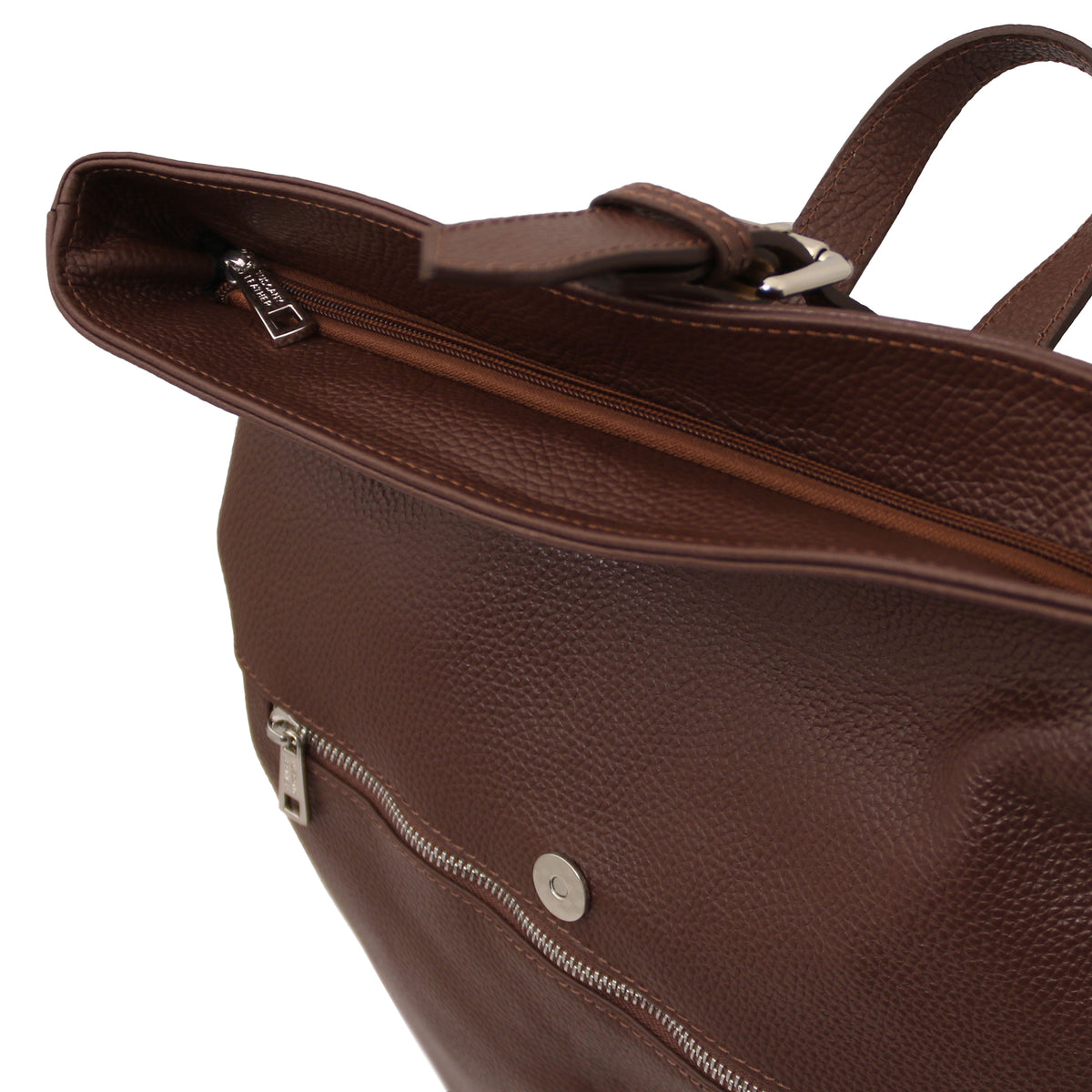 Sac à dos femme LONDON roll-top en cuir véritable grainé vintage