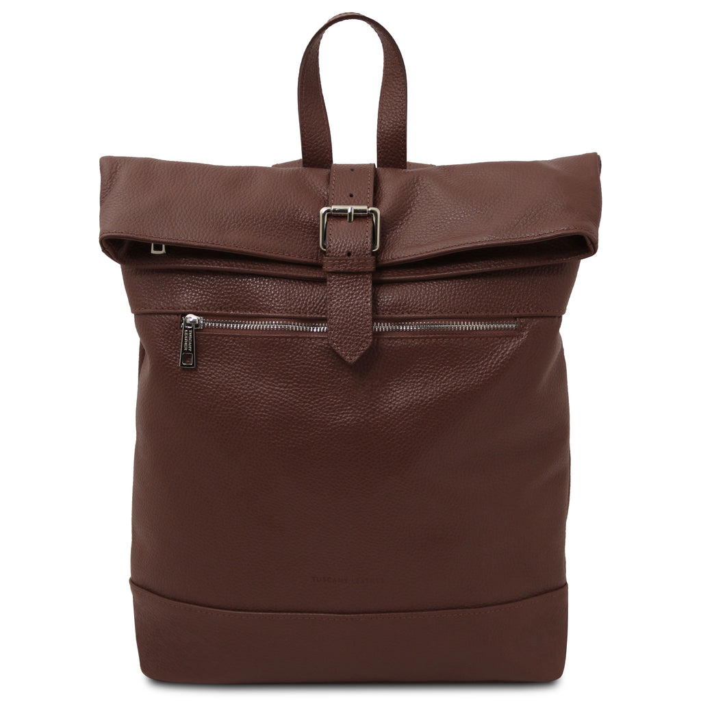 Sac à dos femme LONDON roll-top en cuir véritable grainé vintage