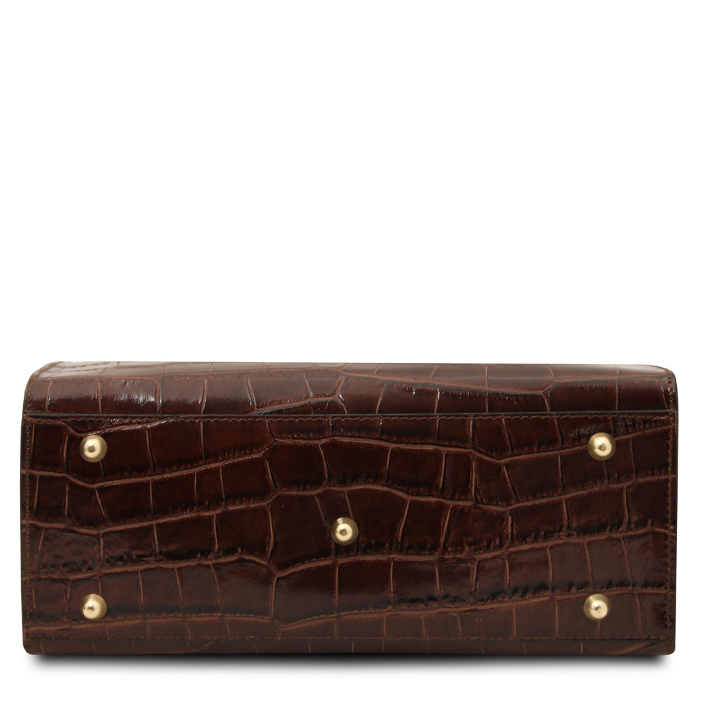 Sac cabas femme CROQUE structuré en cuir véritable effet croco