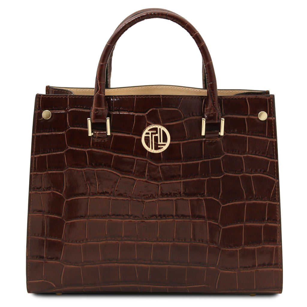 Sac cabas femme CROQUE structuré en cuir véritable effet croco