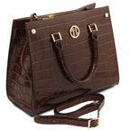 Sac cabas femme CROQUE structuré en cuir véritable effet croco