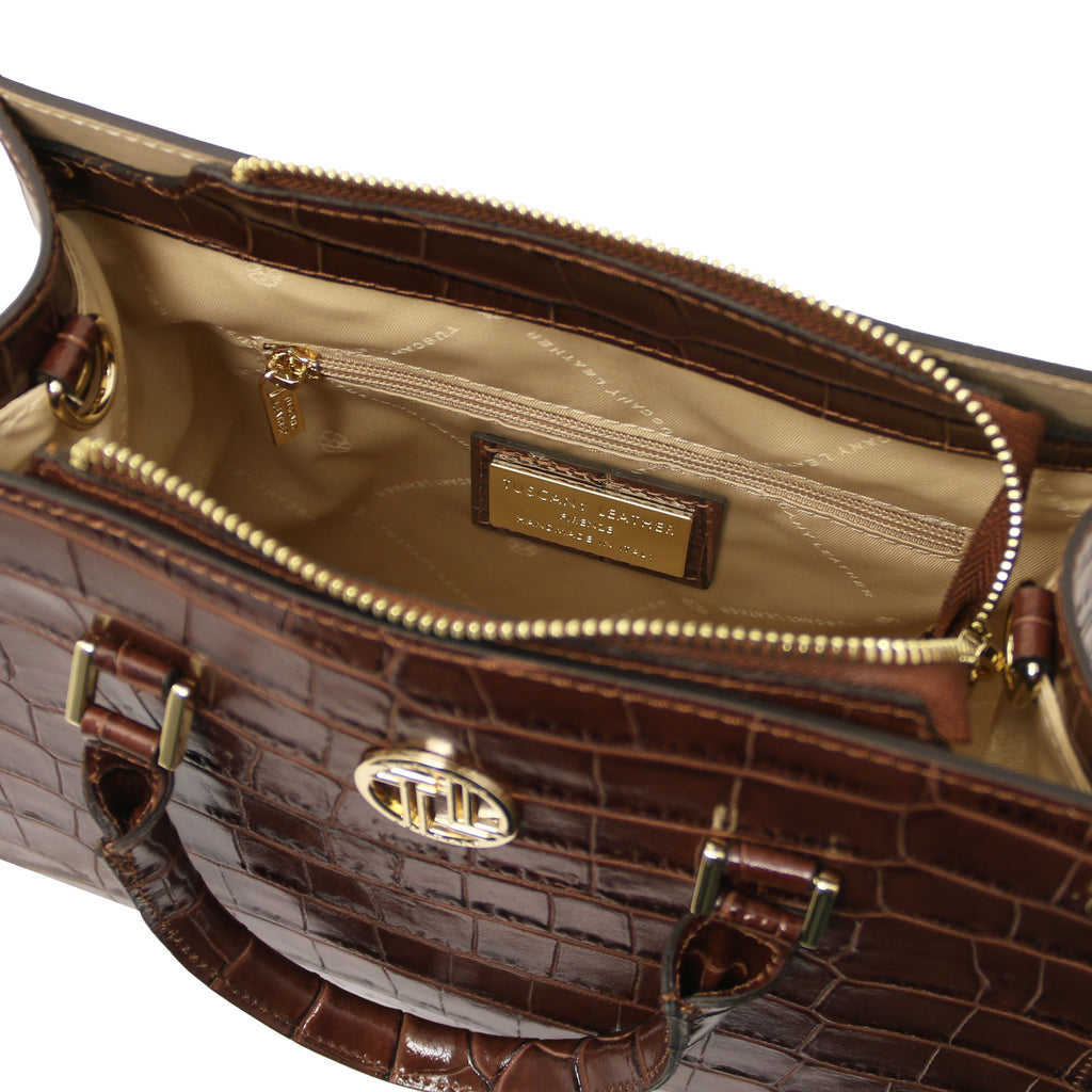 Sac cabas femme CROQUE structuré en cuir véritable effet croco