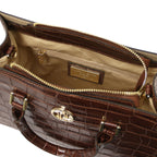 Sac cabas femme CROQUE structuré en cuir véritable effet croco