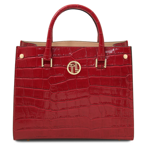 Sac cabas femme CROQUE structuré en cuir véritable effet croco