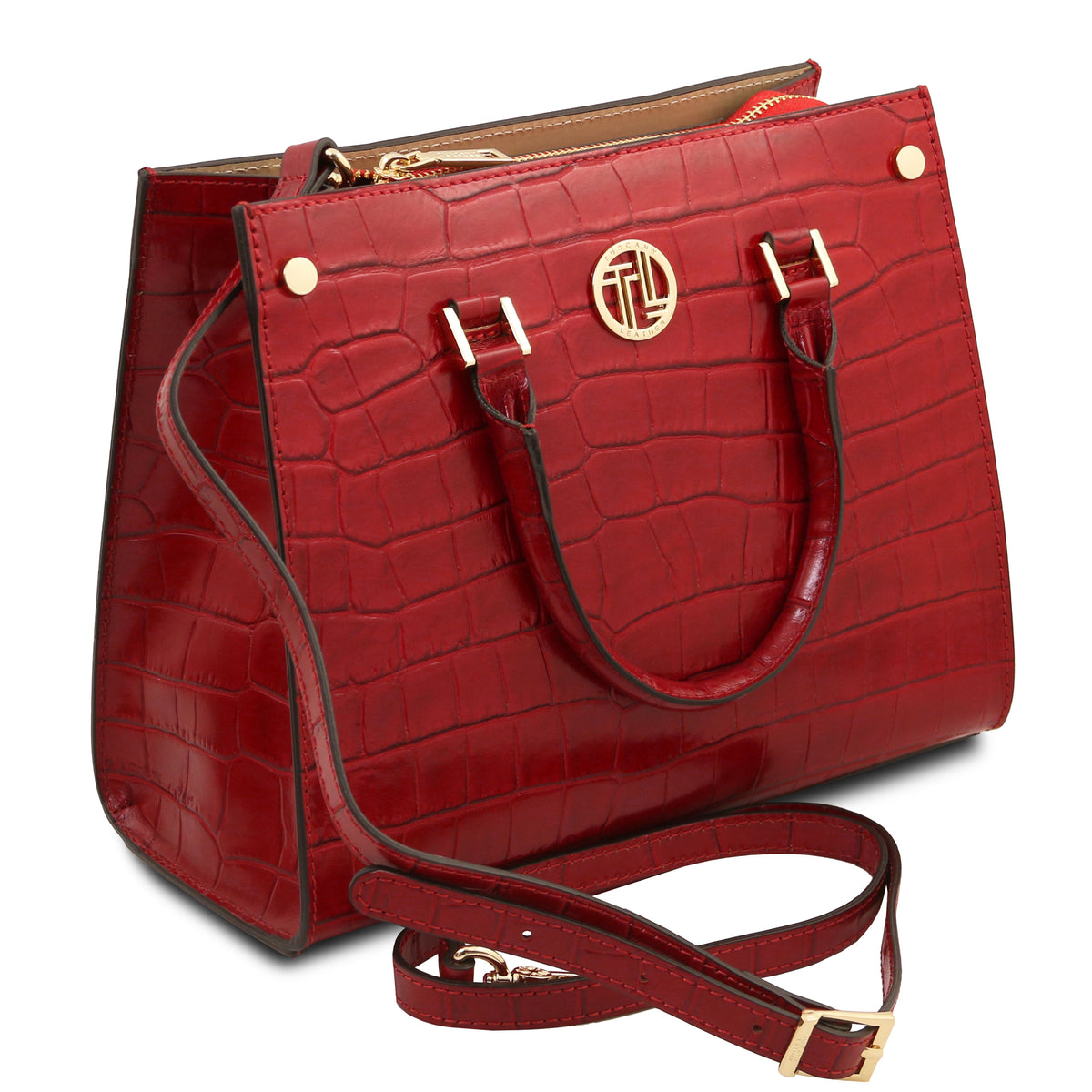 Sac cabas femme CROQUE structuré en cuir véritable effet croco