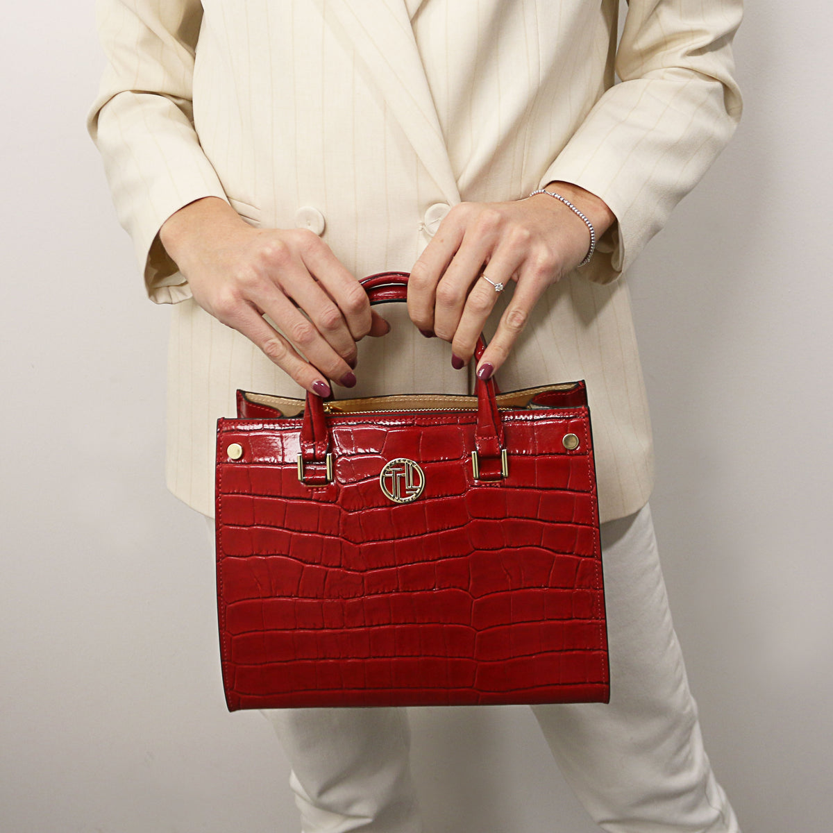 Sac cabas femme CROQUE structuré en cuir véritable effet croco
