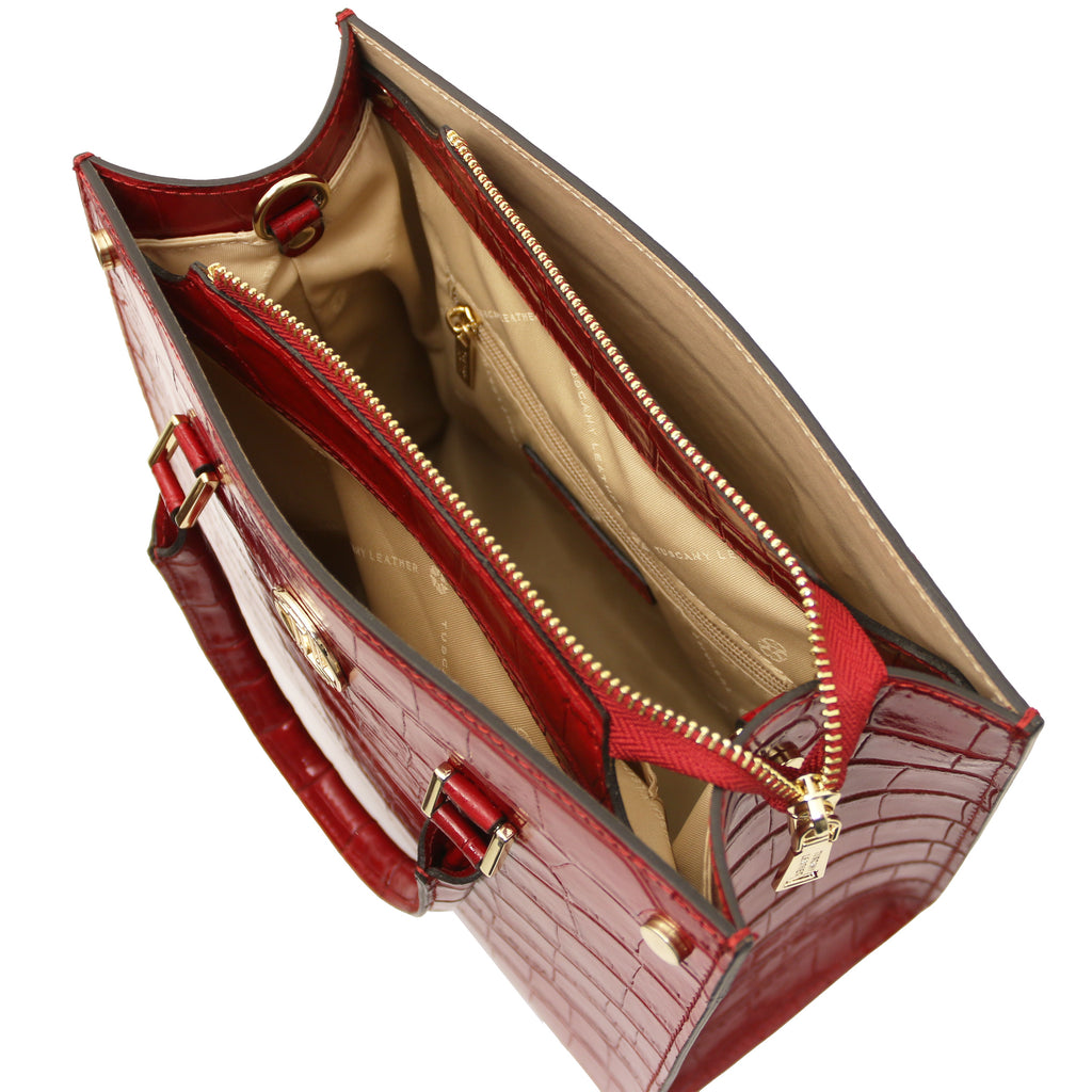 Sac cabas femme CROQUE structuré en cuir véritable effet croco