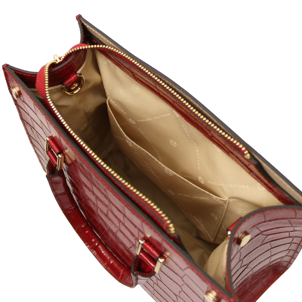 Sac cabas femme CROQUE structuré en cuir véritable effet croco