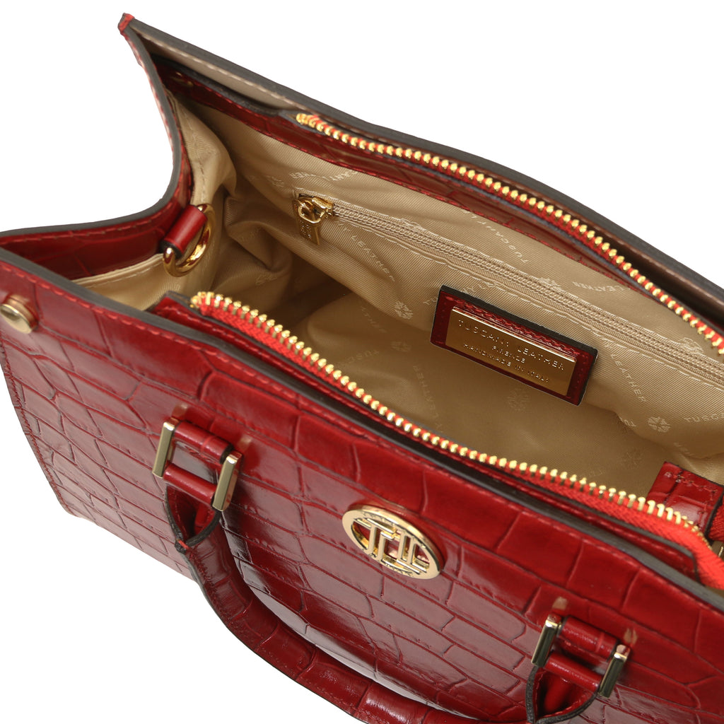 Sac cabas femme CROQUE structuré en cuir véritable effet croco