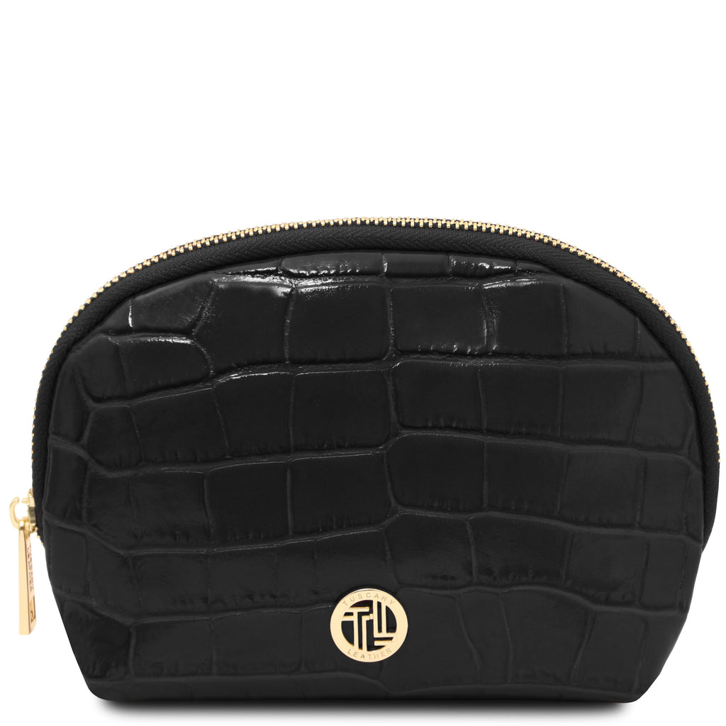 Trousse de toilette femme VERA en cuir effet croco