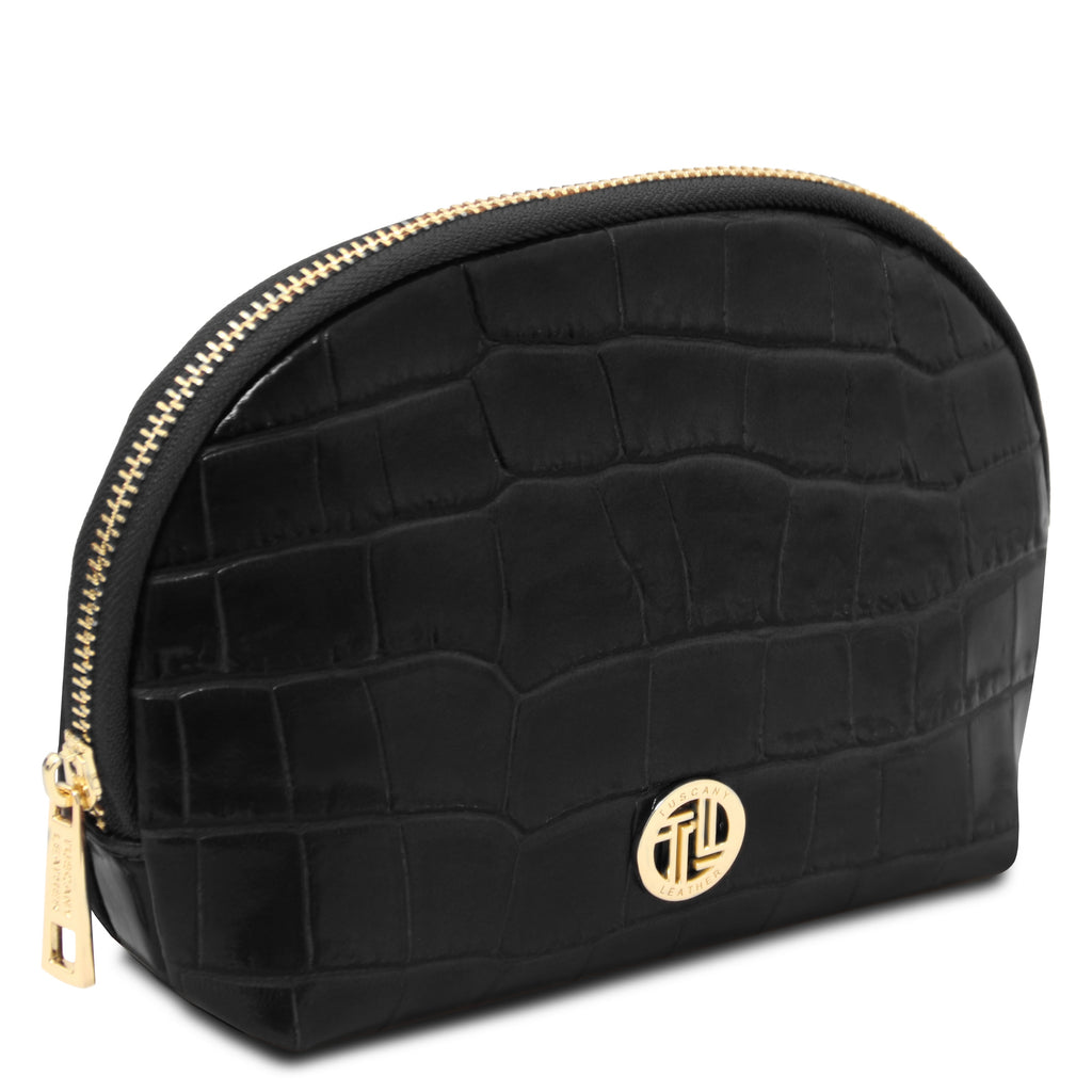 Trousse de toilette femme VERA en cuir effet croco