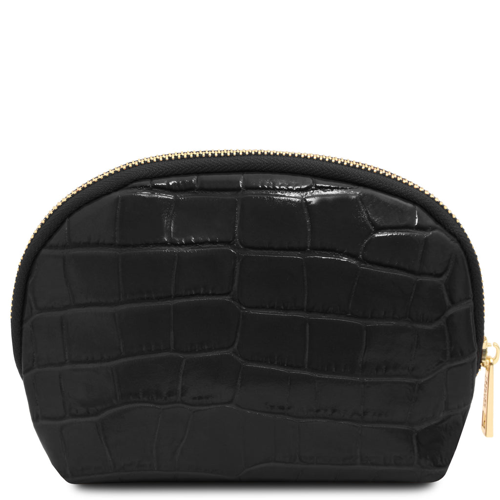 Trousse de toilette femme VERA en cuir effet croco