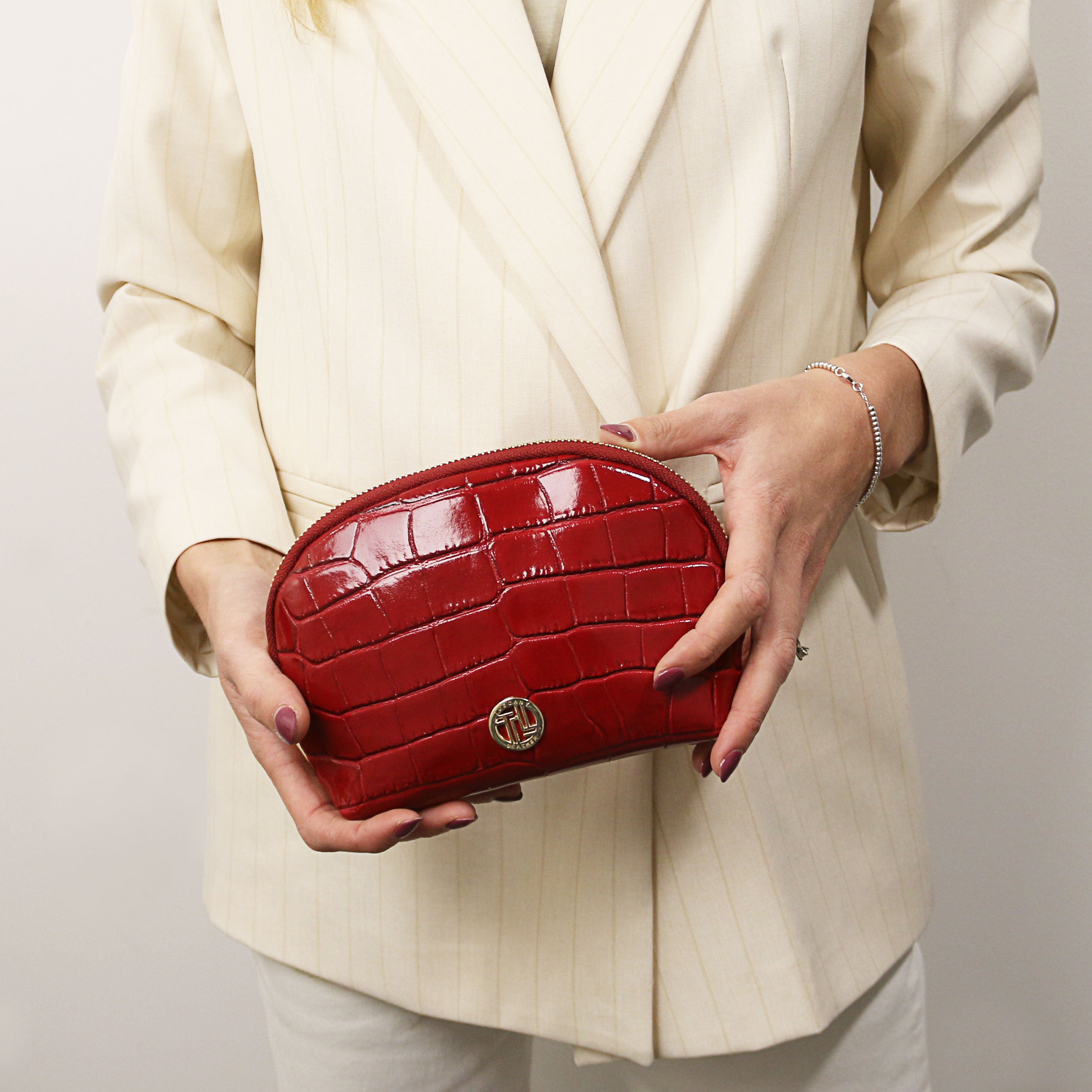 Trousse de toilette femme VERA en cuir effet croco