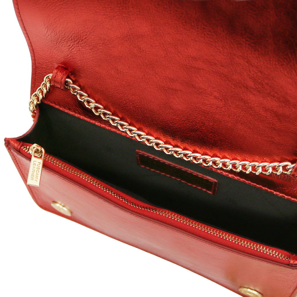 Pochette femme OPERA en cuir véritable avec bandoulière chaîne