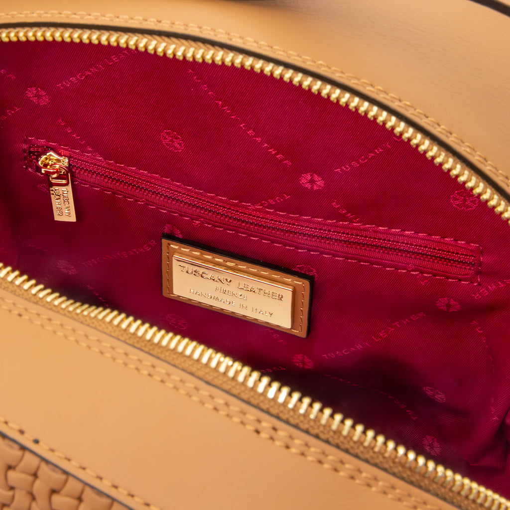 Sac à dos femme DEDALO en cuir véritable imprimé effet tressé