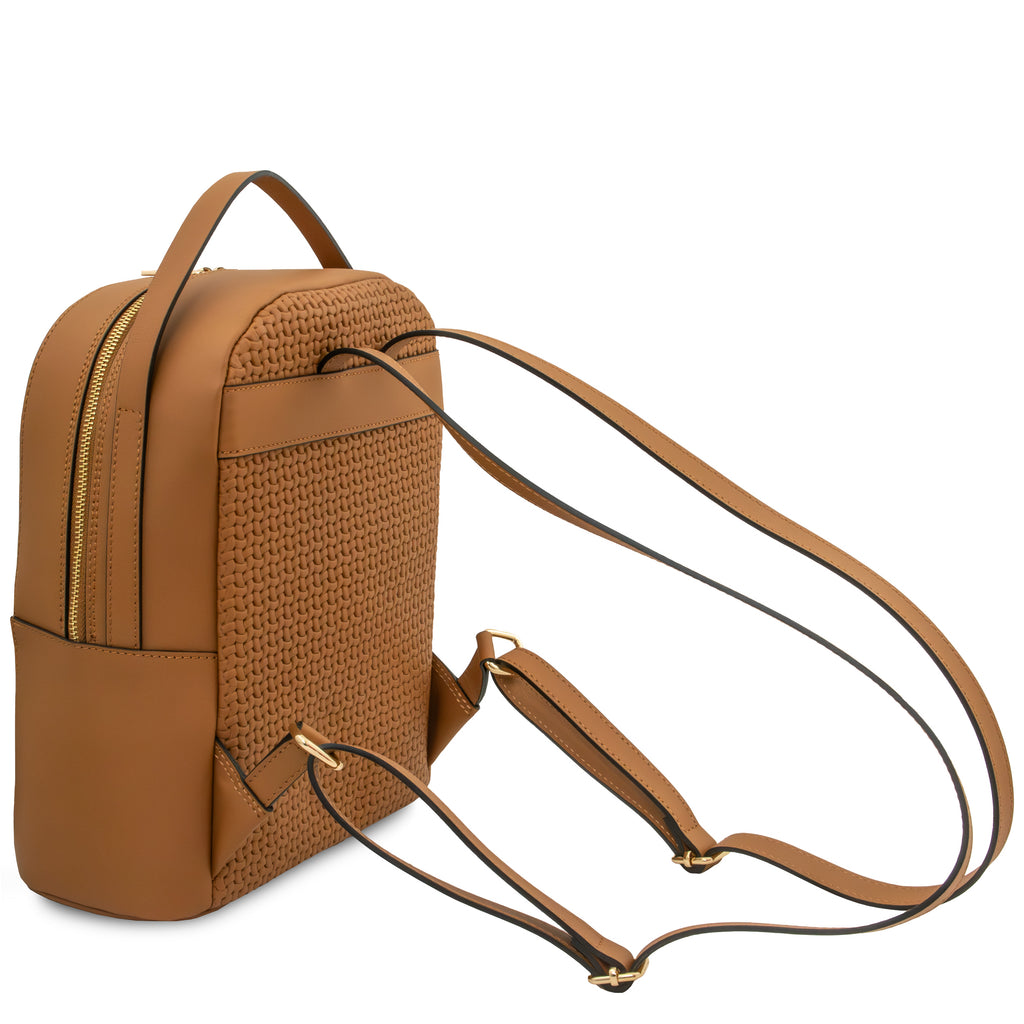 Sac à dos femme DEDALO en cuir véritable imprimé effet tressé