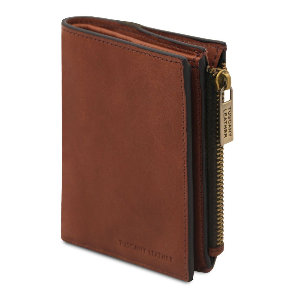 Portefeuille compact unisexe PRIMO en cuir pleine fleur