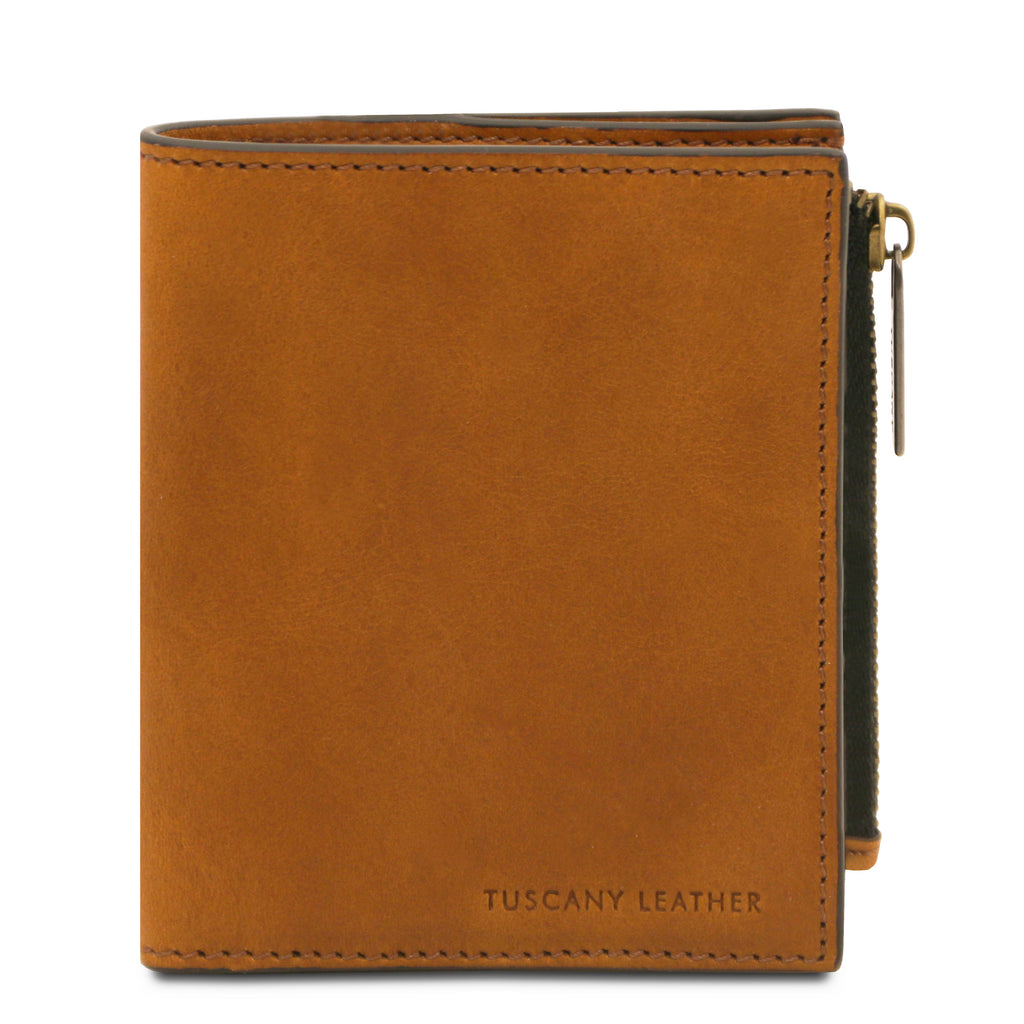 Portefeuille compact unisexe PRIMO en cuir pleine fleur