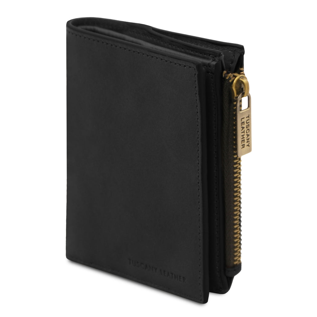 Portefeuille compact unisexe PRIMO en cuir pleine fleur