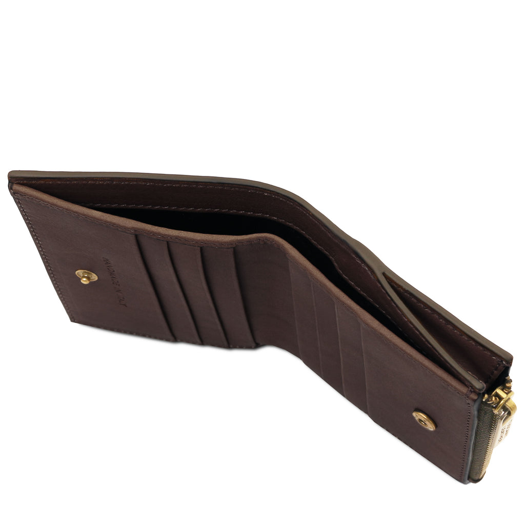 Portefeuille compact unisexe PRIMO en cuir pleine fleur