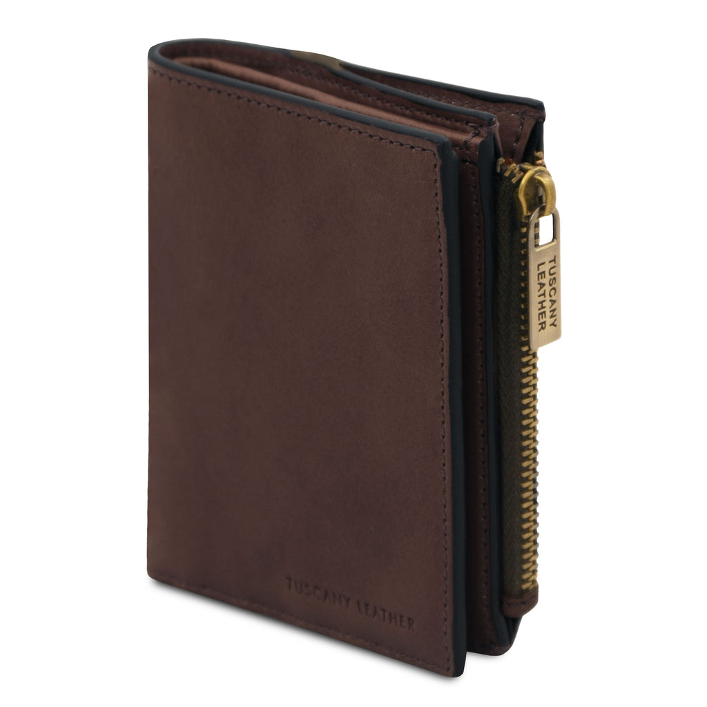 Portefeuille compact unisexe PRIMO en cuir pleine fleur