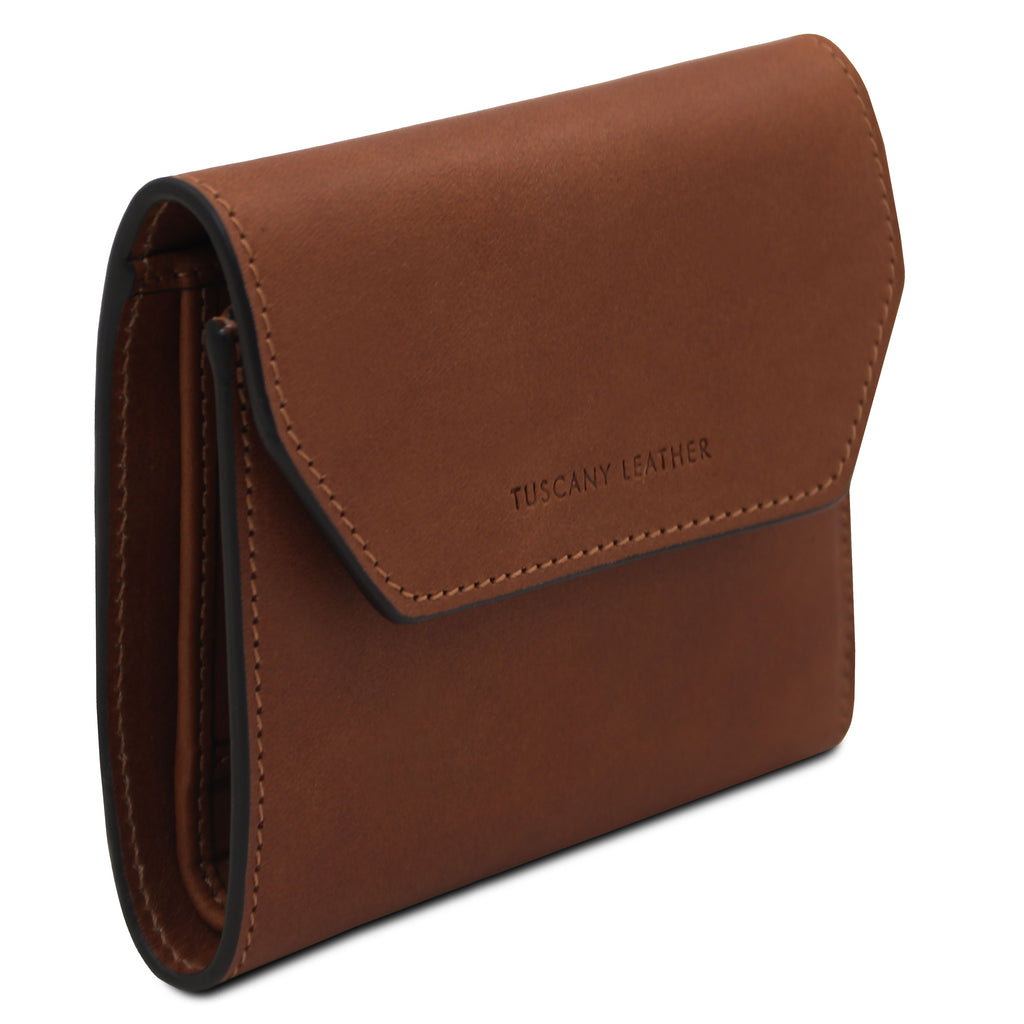 Portefeuille femme compact PRIMA en cuir pleine fleur