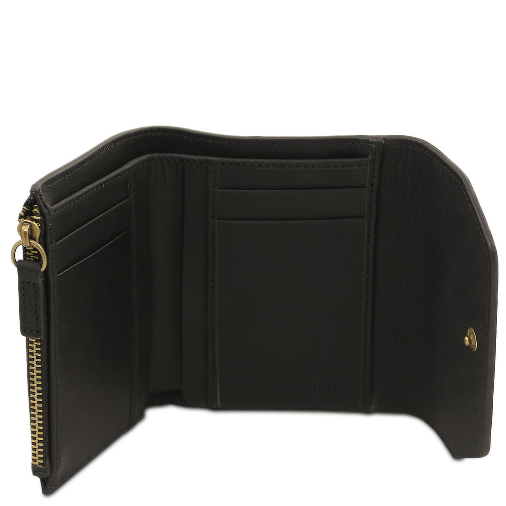 Portefeuille femme compact PRIMA en cuir pleine fleur