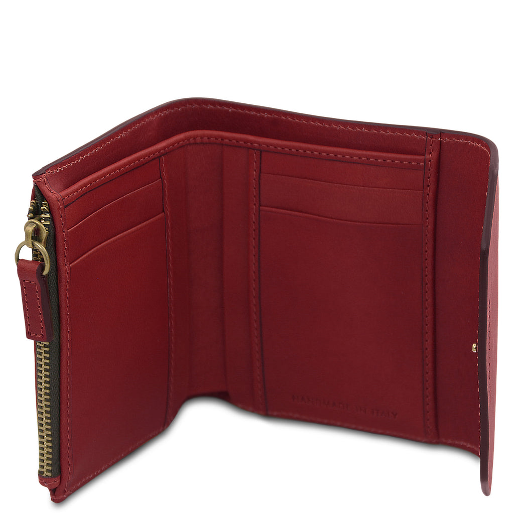 Portefeuille femme compact PRIMA en cuir pleine fleur