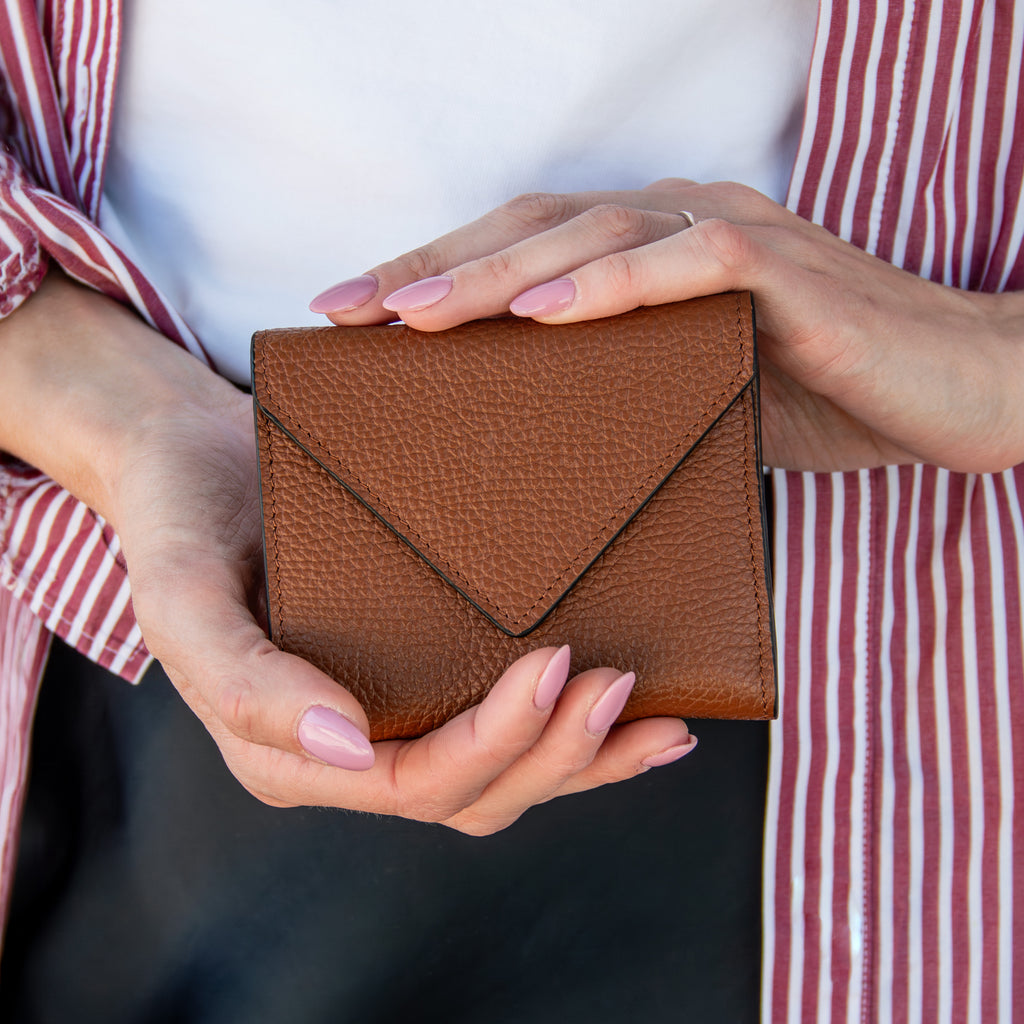 Portefeuille femme MAIL compact en cuir grainé à rabat