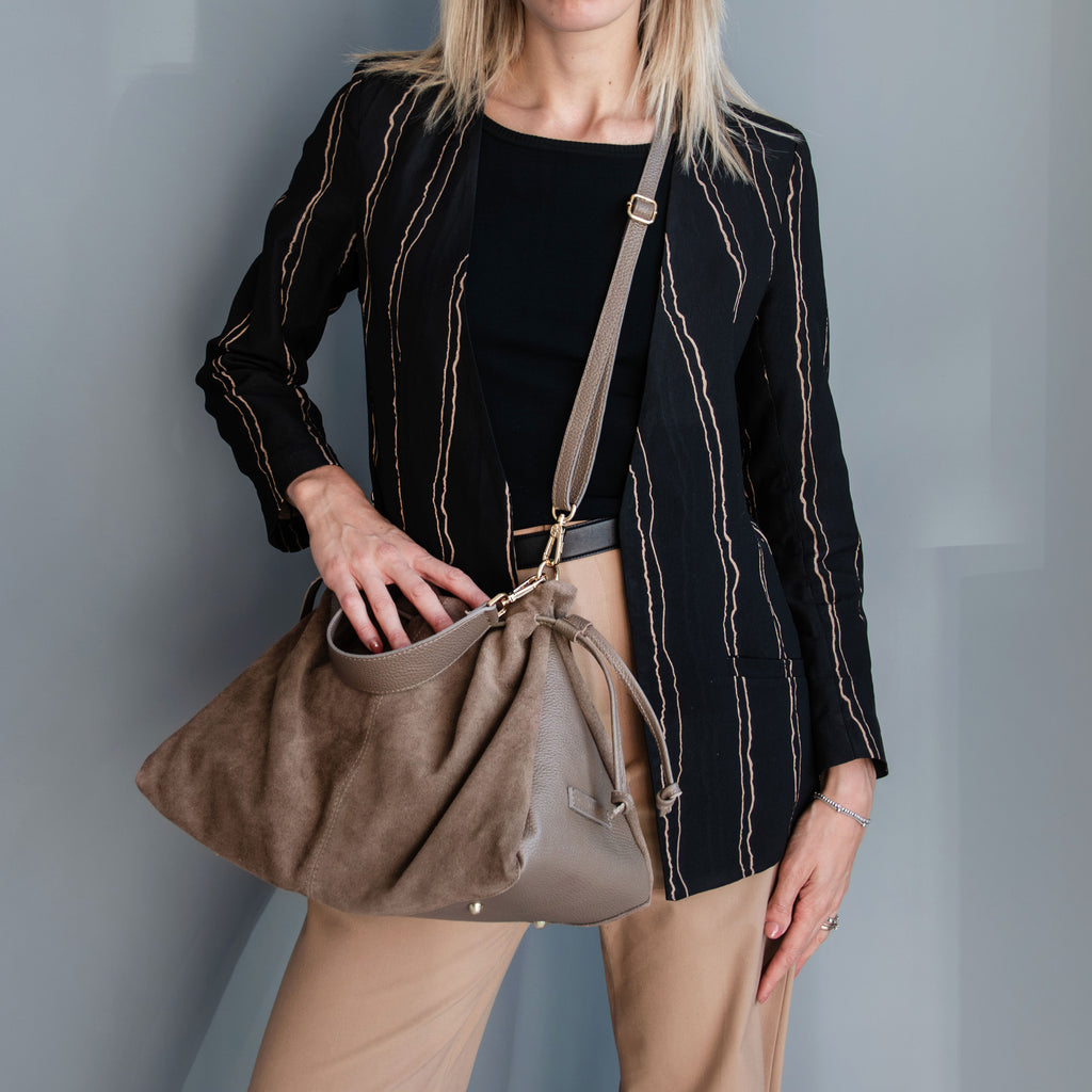 Sac shopping femme cuir suède souple A4 bandoulière ALLURE