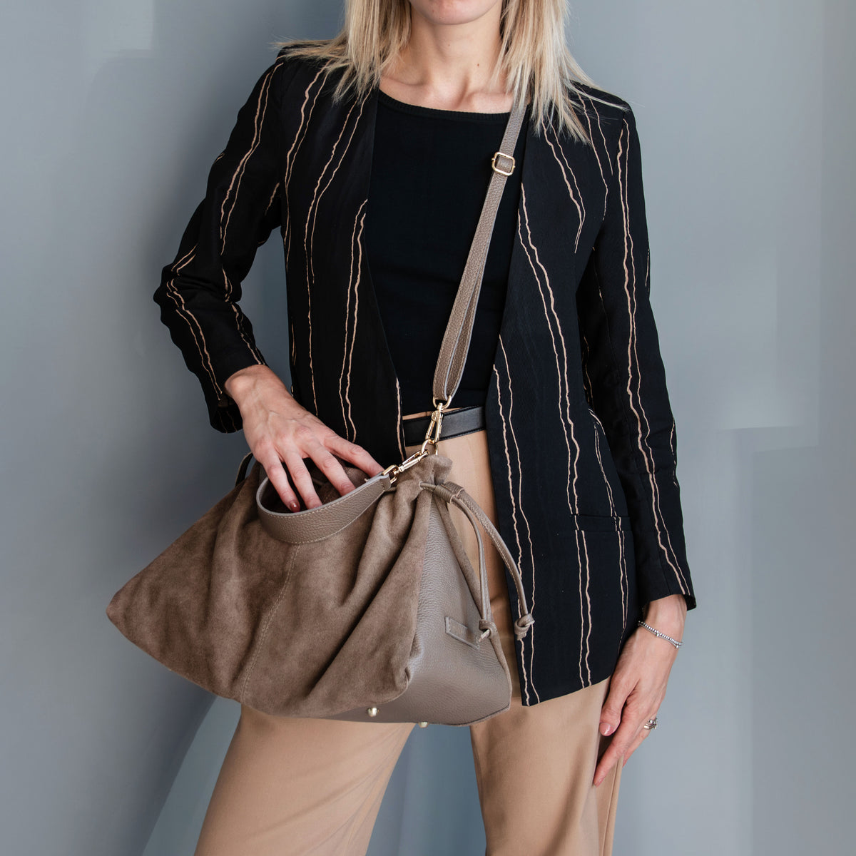 Sac shopping femme cuir suède souple A4 bandoulière ALLURE