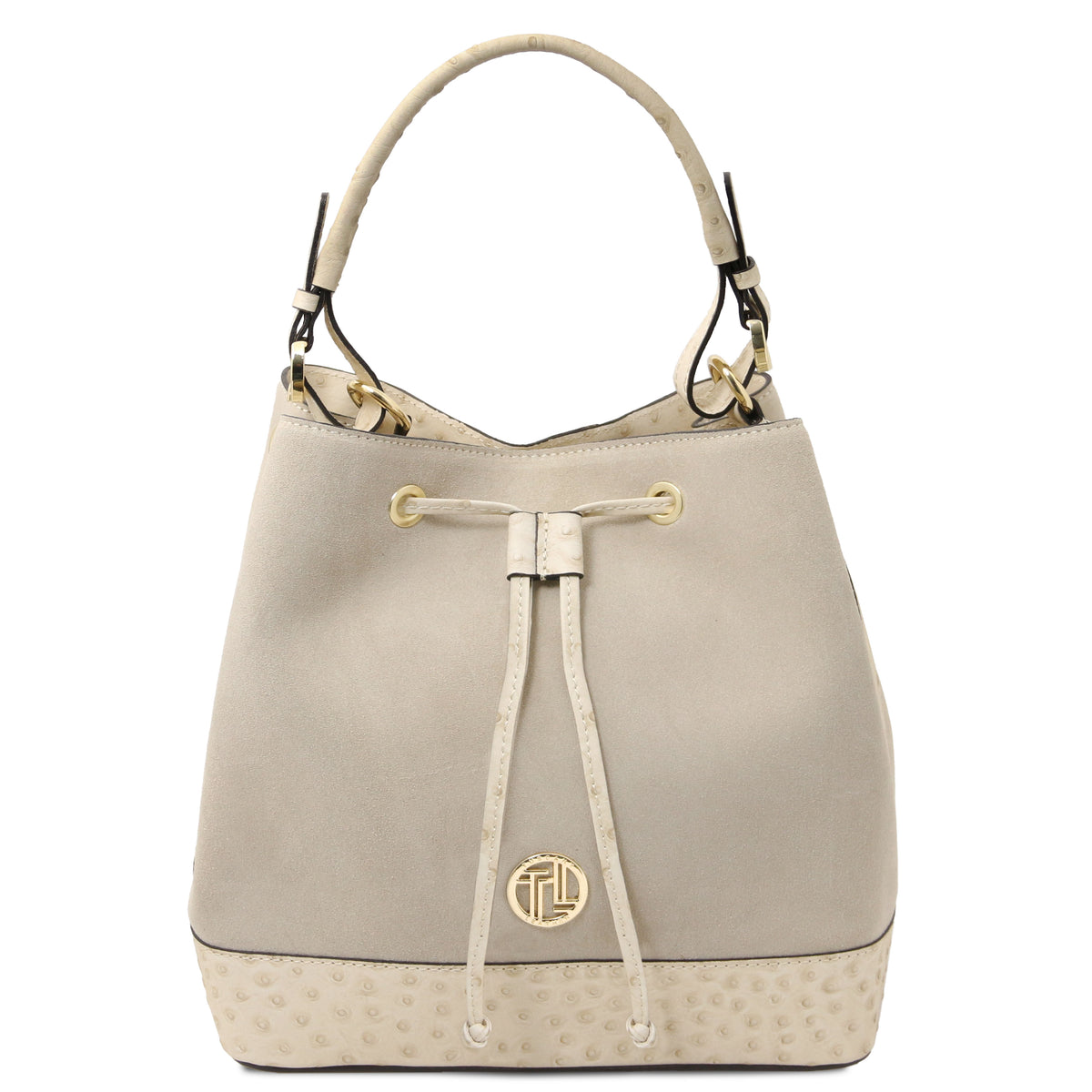 Sac seau femme OSTREA en daim et cuir effet autruche Image principale du produit