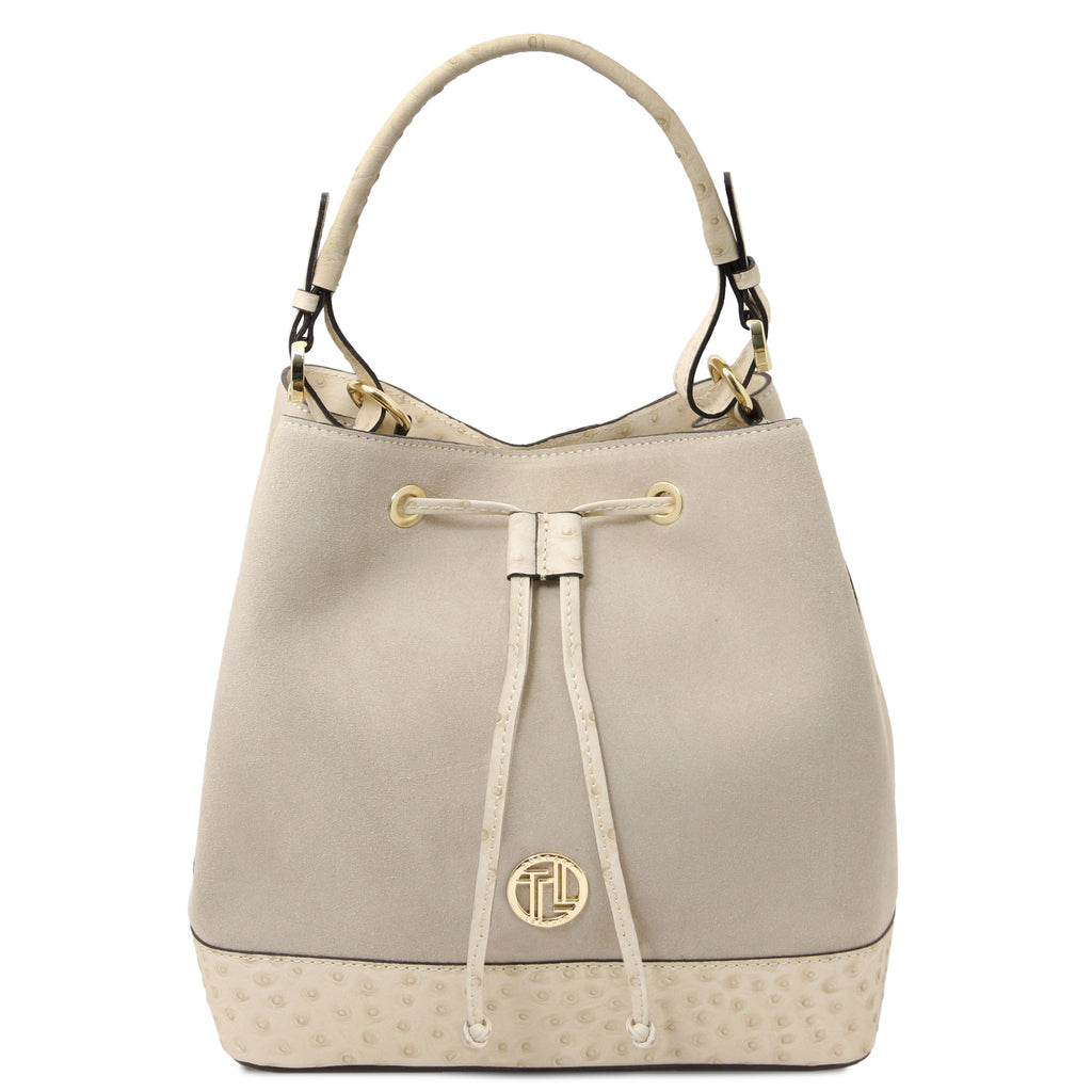 Sac seau femme OSTREA en daim et cuir effet autruche