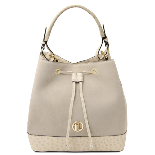 Sac seau femme OSTREA en daim et cuir effet autruche