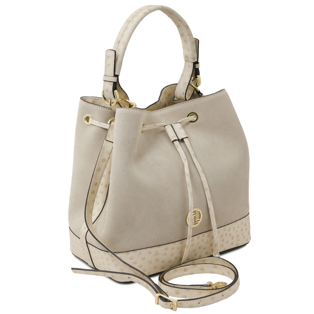 Sac seau femme OSTREA en daim et cuir effet autruche