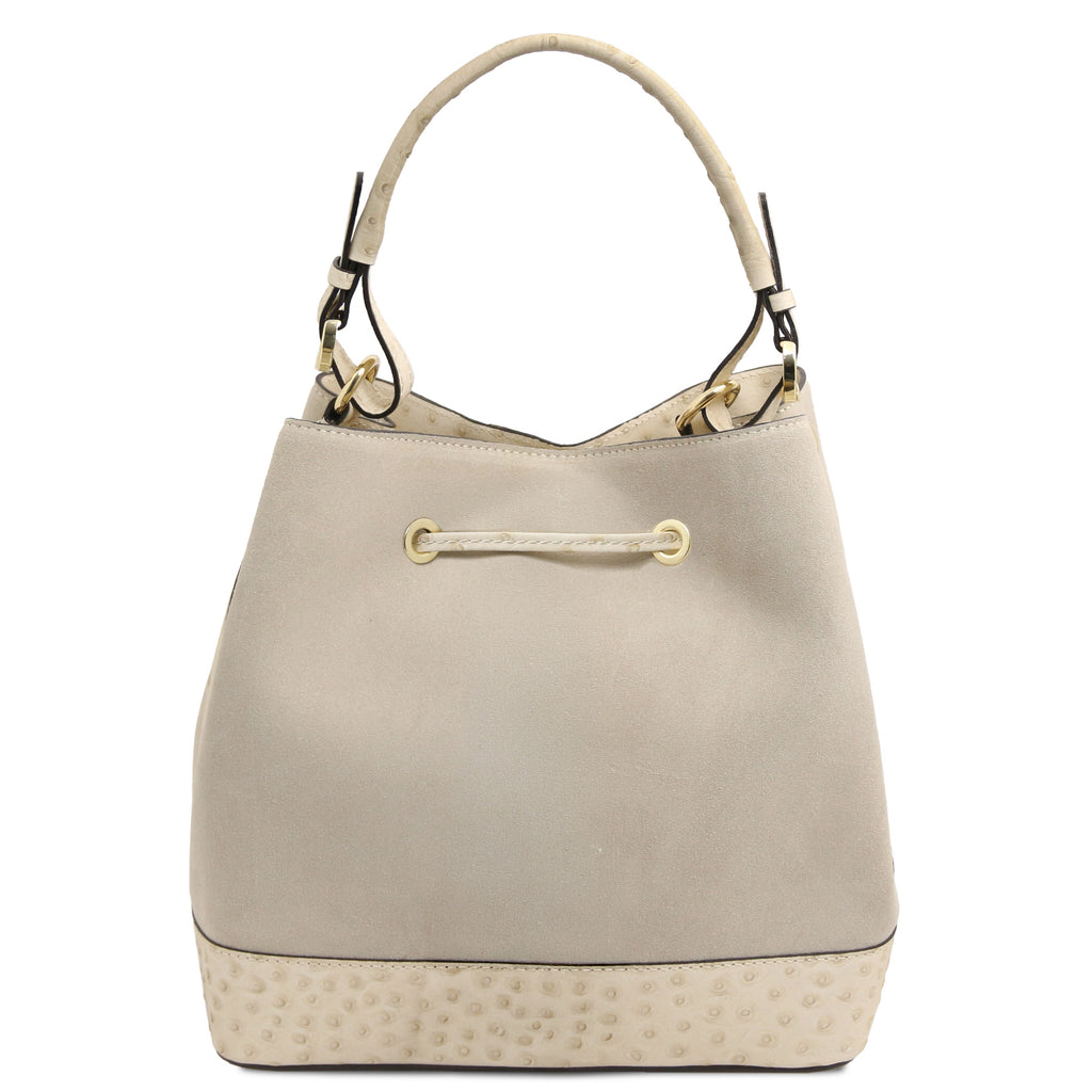 Sac seau femme OSTREA en daim et cuir effet autruche