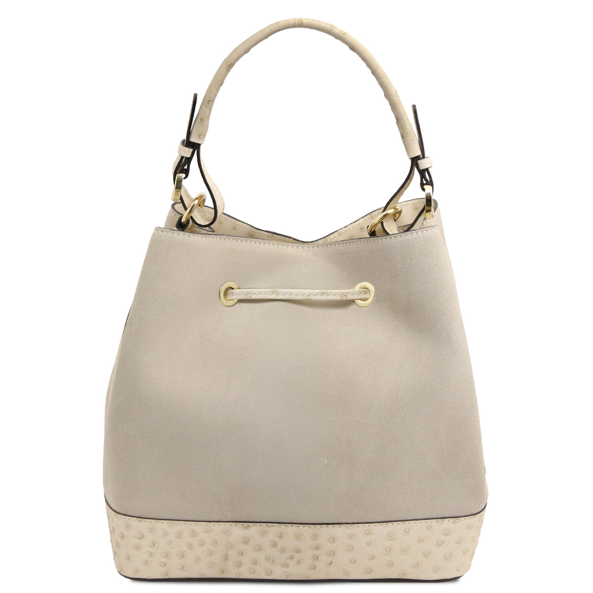 Sac seau femme OSTREA en daim et cuir effet autruche