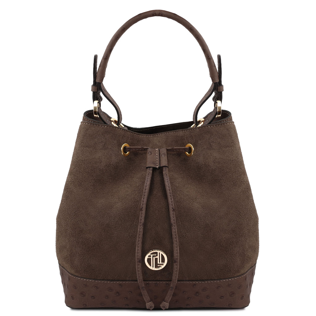 Sac seau femme OSTREA en daim et cuir effet autruche