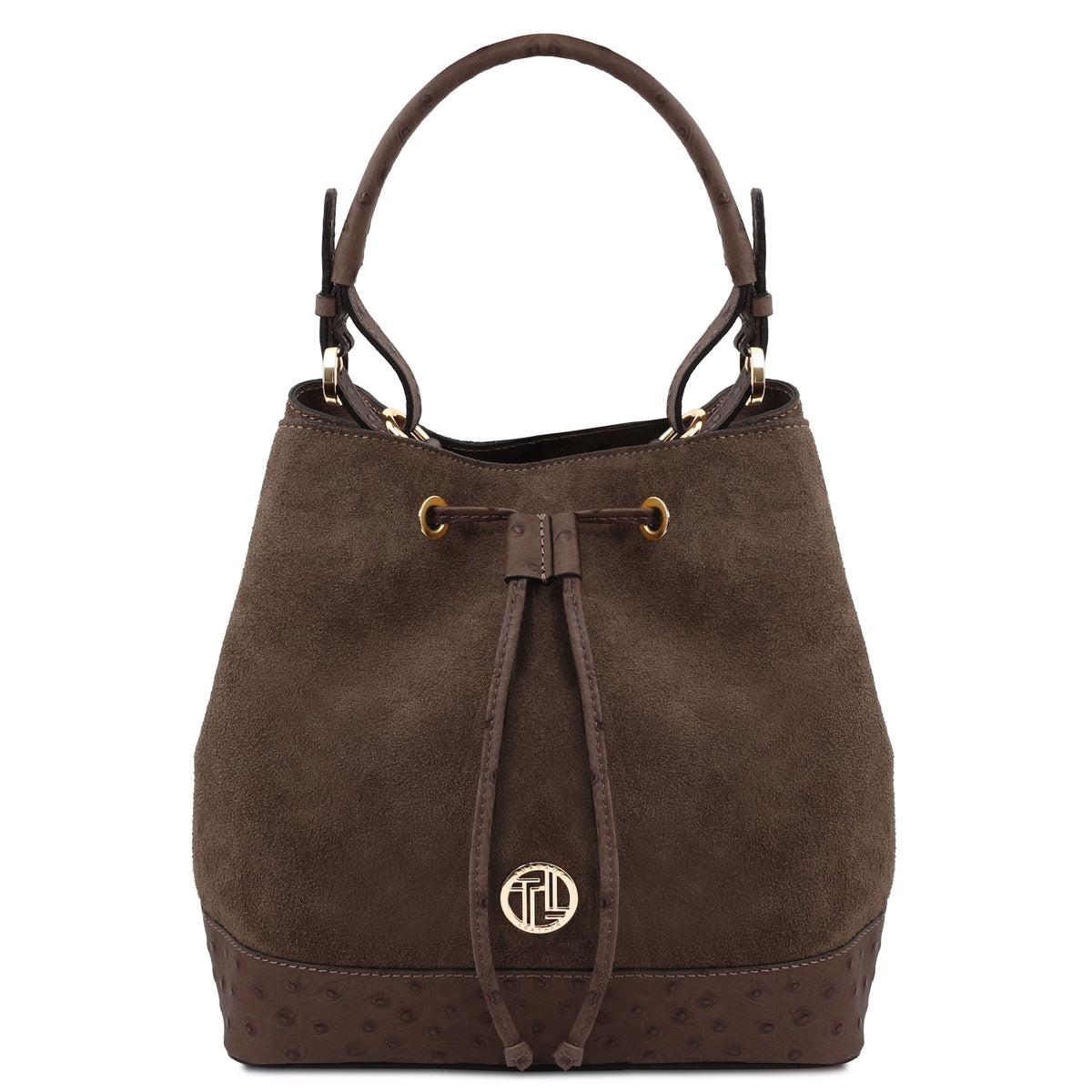 Sac seau femme OSTREA en daim et cuir effet autruche