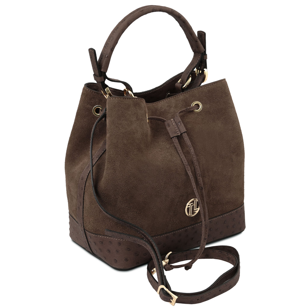 Sac seau femme OSTREA en daim et cuir effet autruche