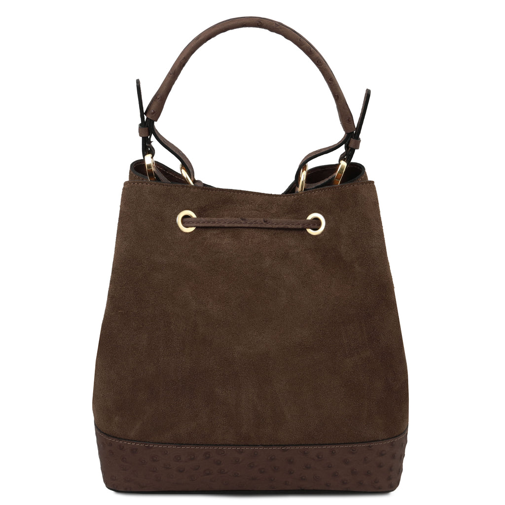 Sac seau femme OSTREA en daim et cuir effet autruche