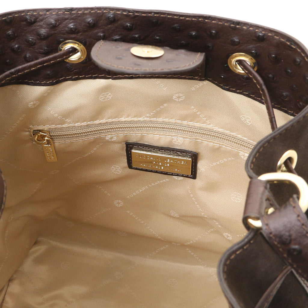 Sac seau femme OSTREA en daim et cuir effet autruche