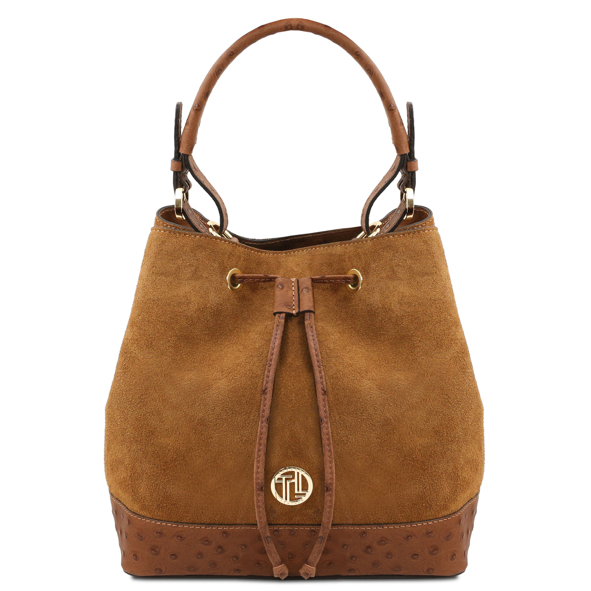 Sac seau femme OSTREA en daim et cuir effet autruche